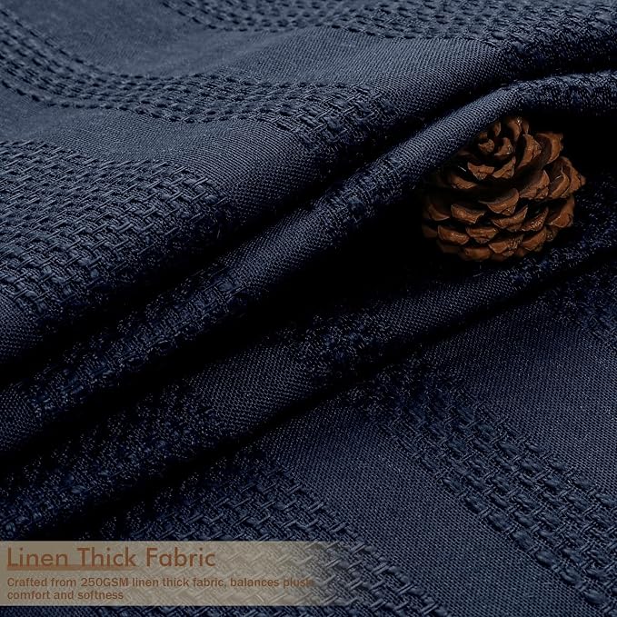 Extra Long Navy Blue Shower Curtain 96 Inch Long, Boho Linen Textured Soft Fabric Heavy Duty Cloth Bathroom Shower Curtain with Tassel, Tall Farmhouse Luxury Bath Decor, 72Wx96L Inches