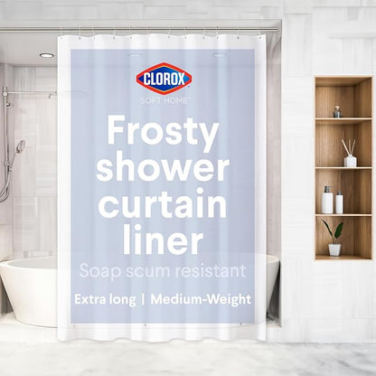 Clorox Shower Curtain Liner, Premium Medium-Weight Durable Waterproof 6g PEVA for Bathroom with Weighted Magnets, Extra Long 72" x 96", Frosty 1 Pack