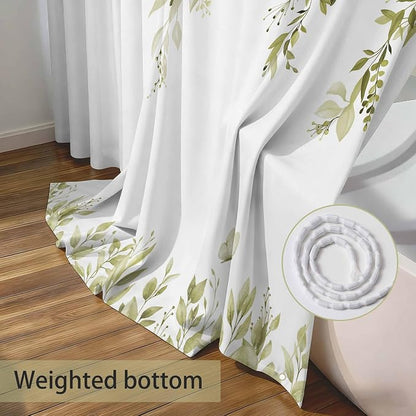 Beige Floral Eucalyptus Shower Curtain with Hooks, 72x72 Inch | Waterproof Fabric, Watercolor Leaves and Floral, Botanical Style, Machine Washable, Quick-Drying, for Hotel Bathroom