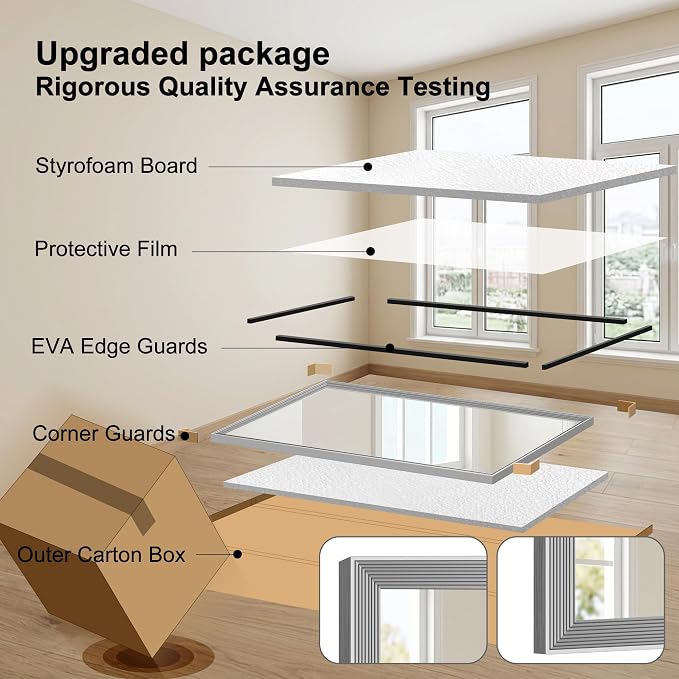 DESBING 36"x40" Silver Bathroom Mirrors for Over Sink | Tempered Glass, Metal Frame, Rectangle Vanity Wall Mirror for Bathroom, Living Room, Bedroom, Horizontally or Vertically