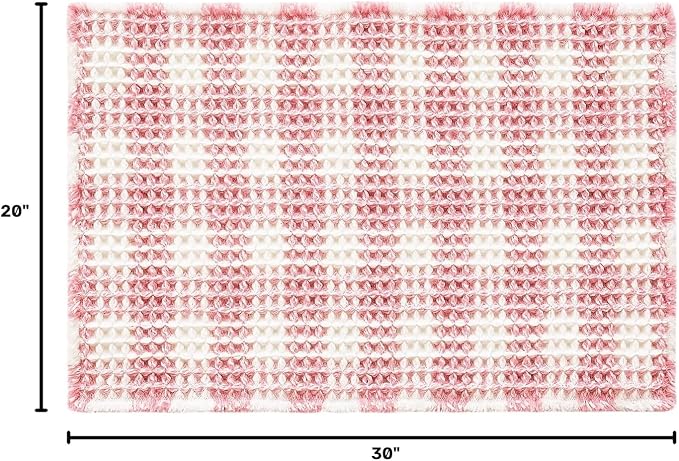 TYUU Waffle Bath Mat, Cute Bathroom Rugs Non Slip, 30x20 Pink & White | Super Absorbent Quick Dry Bath Rug, Non-Slip Backing, Soft Waffle Washable Farmhouse Bathroom Mats, Tub, Shower & Home Decor