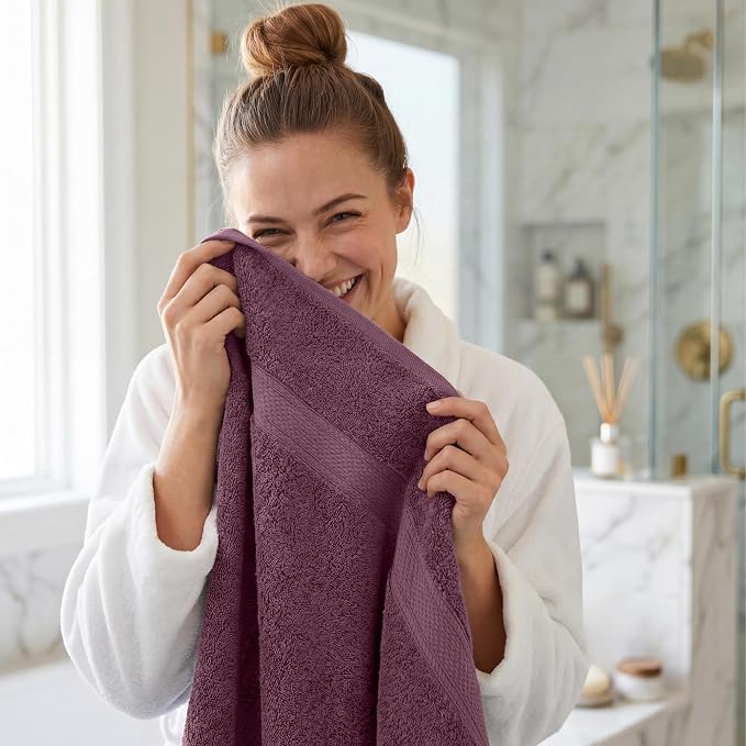 Superior Egyptian Cotton Plush & Absorbent, Bath Towel Set of 4, Plum | Quick Dry, Soft Luxury Towel Set, Bath Essentials for Bathroom, Guest Bath, Spa, 4 Piece Bath, Madeline Towels