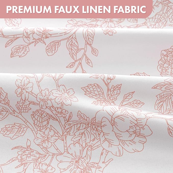 Spring Pink Floral Shower Curtain W72*L72 Inches Long | Linen Textured Fabric, 12 Rustproof Metal Hooks, Wrinkle Resistant Cloth, Machine Washable, Bathroom Decor for Cottage Core