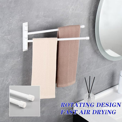 GERZWY Bathroom 2-Arm Swing Arm Towel Bars Wall Mount Stainless Steel Bath Towel Rack Hanger, White