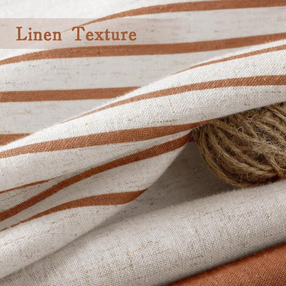 Fall Orange Boho Linen Striped Shower Curtain with Tassel 72"W X 72"L | Boho Farmhouse Shower Curtains with Linen Texture for Bathroom Decor