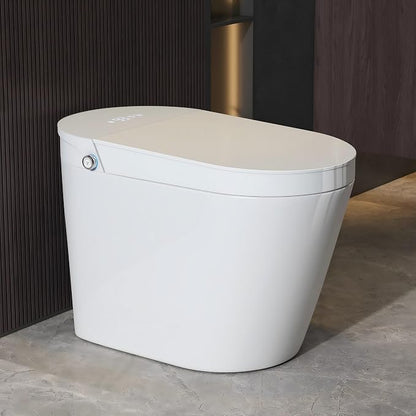 One Piece Smart Bidet Toilet, Foot Sensor Flush, Wash & Dry, White | Off Seat Auto Flush, Heated Seat, Instant Warm Water, Self Cleaning Wand, Adjustable Wash Settings, Pre Wet, Night Light