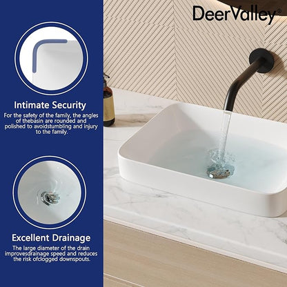 DeerValley Horizon 15.94x12.01 Inch Semi-Recessed Bathroom Vessel Sink, White Ceramic Rectangular Vanity Sink, Model DV-1V0346