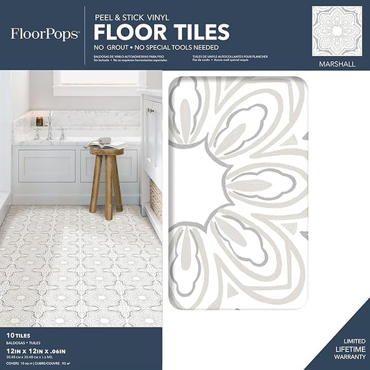 FloorPops Gray Morris Peel & Stick Floor Tiles, FP3896