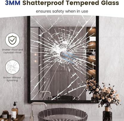 WEER Black Bathroom Mirror 22X30 Inch Rectangle | Matte Black Framed, Tempered Glass, Anti-Rust, Wall Mounted, Hangs Vertically or Horizontally