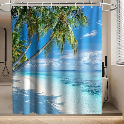 Beach Tropical Ocean Shower Curtain Summer Luxury Palm Tree Scenic Nature | Nautical Shower Curtains for Bathroom, Waterproof Bath Curtain with Hooks Machine Washable Bathtub Curtains 72x78 Inch Blue