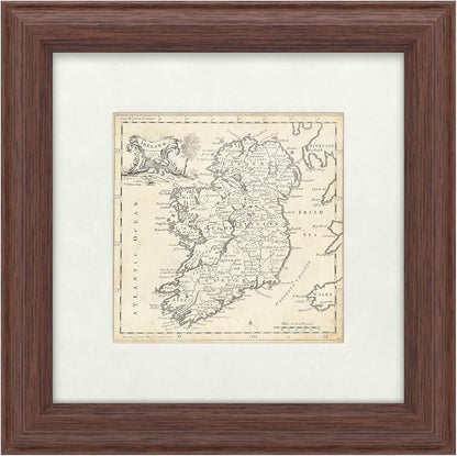 Framed Wall Art - T. Jeffreys ‘Map Of Ireland’ Wall Decor with Matted Frame - Living Room, Kitchen, and Bathroom Art - 11x11