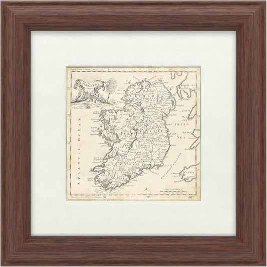 Framed Wall Art - T. Jeffreys ‘Map Of Ireland’ Wall Decor with Matted Frame - Living Room, Kitchen, and Bathroom Art - 11x11