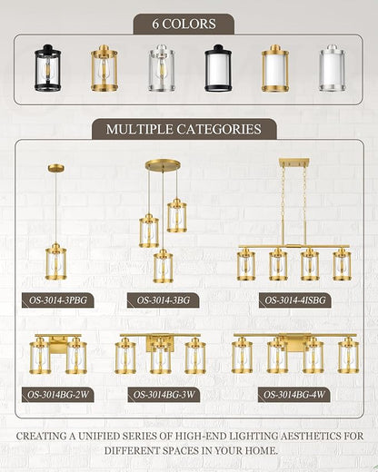6-Light Brushed Gold Bathroom Light Fixtures Over Mirror with Clear Glass and Metal Cage Shade, 42" UL-Listed Modern Farmhouse Wall Sconce for Bath, Hardwire E26, OS-3014BG-6W