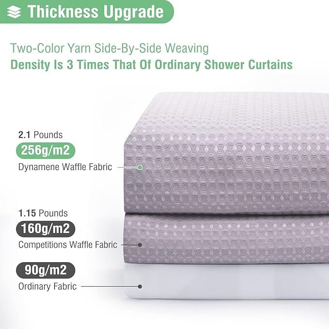 Long Waffle Shower Curtain 256 GSM Heavy Fabric 72x78 Lavender | 78 Inch Long, Thick Cloth, Weighted Hem, Water Repellent, Tall Hotel Luxury Polyester Shower Curtains for Bathroom 12 Hooks