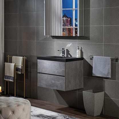 WOODBRIDGE 30 in. W x 19 in. D Wall Mounted Floating Bathroom Vanity in Gray with Quartz Sand Composite Vanity Top in Matte Black
