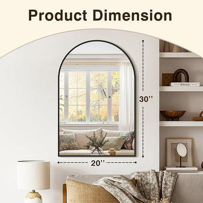 Arched Bathroom Vanity Mirror for Over Sink, 30”x20”, Black | HD Tempered Glass, Anti-Rust Metal Frame, Hanging or Leaning, Wall Mirrors for Bathroom Sink, Bedroom, Living Room, Entryway