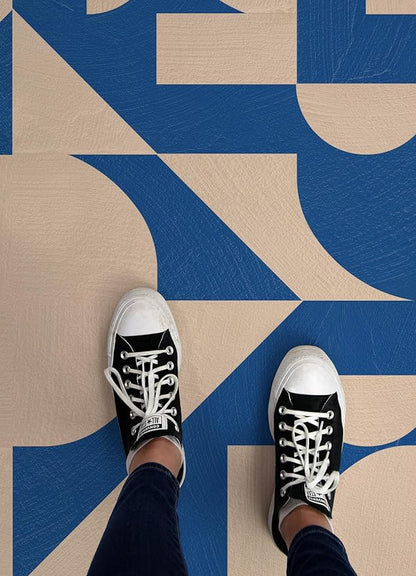 FloorPops x Very Gay Paint Gia Metric Coral and Blue Peel and Stick Floor Tiles, FP6335
