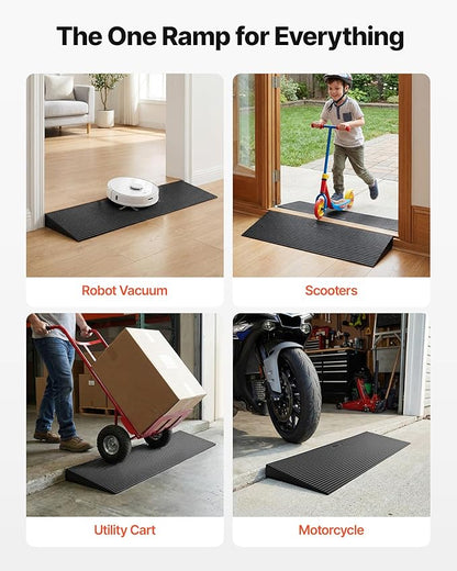 VEVOR 1.2" Rise Cuttable Threshold Ramp for Doorways, 35.4" Wide Natural Rubber Wheelchair Ramp, Non-Slip Solid Rubber Ramp with Double-Sided Tape for Doorways, Driveways, Bathroom, Smooth Tile