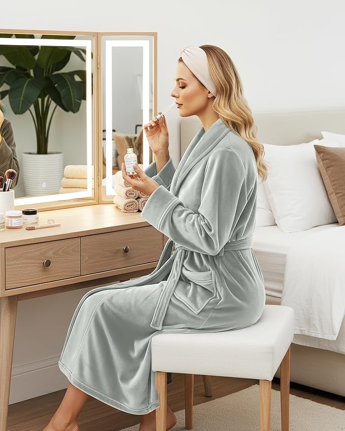 NY Threads Women's Fleece Shawl Collar Bathrobe Plush Long Spa Robe, Medium