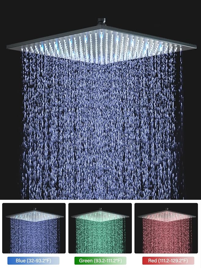 Matte Black Shower Faucets Sets Complete with 16" High Pressure LED Rainfall Shower Head and Handheld Spray Ceiling Mount Shower System Rough-in Valve Body and Trim Included