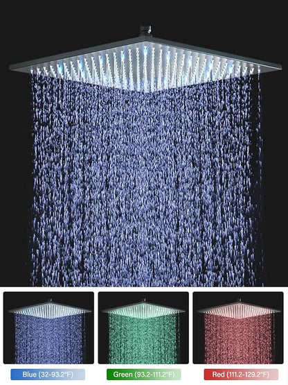 Matte Black Shower Faucets Sets Complete with 16" High Pressure LED Rainfall Shower Head and Handheld Spray Ceiling Mount Shower System Rough-in Valve Body and Trim Included