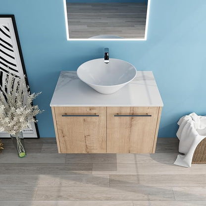 30" Floating Vanity with Sink, 30 Inch Bathroom Vanity with Sink, Modern Plywood Floating Cabinet with Sintered Stone Countertop and White Ceramic Basin, Soft Close Doors