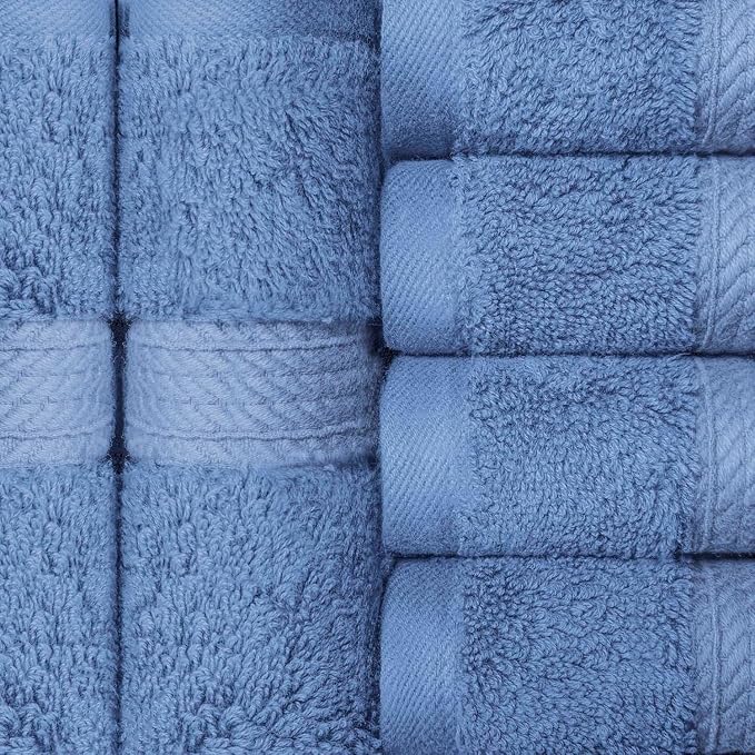 SUPERIOR Egyptian Cotton Plush & Absorbent, Face Towel Set of 6, Denim Blue | Quick Dry, Soft Luxury Towel Set, Bath Essentials for Bathroom, Guest Bath, Spa, 2 Piece Face, Madeline Towels