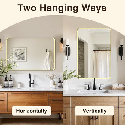 Vanity Bathroom Mirror, 30”x20” Gold Bathroom Mirror for Over Sink | HD Tempered Glass, Anti-Rust Frame, Vertical or Horizontal, Wall Mirrors for Bathroom Sink, Living Room, Entryway, Bedroom