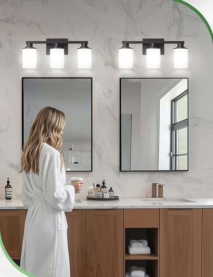 DORESshop 20 Inch Bathroom Light Fixtures, 3-Light Black Bathroom Lighting Fixtures Over Mirror with Milk Glass Shade, Modern Vanity Lights for Hallway Bedroom, ETL Listed