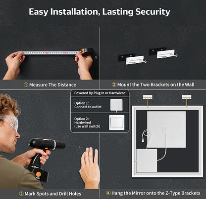 47"x47" LED Bathroom Mirror with Lights, Backlit+Frontlit, Anti-Fog | CRI 95, Stepless Dimmable, 3 Colors Lighting, Shatterproof Tempered Glass, HD Reflection, Memory, (Horizontal/Vertical)