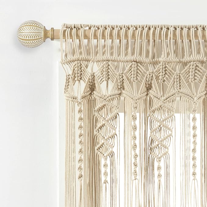 Lush Decor Boho Macrame Textured Cotton Valance, 50" W x 20" L, Neutral - Boho Kitchen Curtains & Wall Decor - Macrame Valance - Bathroom Window Curtains