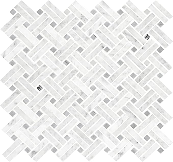 MSI Carrara White Marble Basketweave Tile for Kitchen Backsplash, for Bathroom, Accent and Shower Wall Tile, Mesh-Mounted Mosaic Tile, (10.3 sq. ft, 10 Pieces per case)