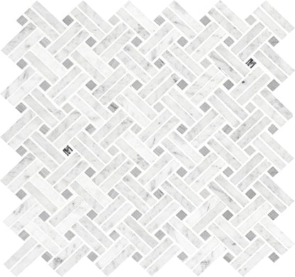 MSI Carrara White Marble Basketweave Tile for Kitchen Backsplash, for Bathroom, Accent and Shower Wall Tile, Mesh-Mounted Mosaic Tile, (10.3 sq. ft, 10 Pieces per case)