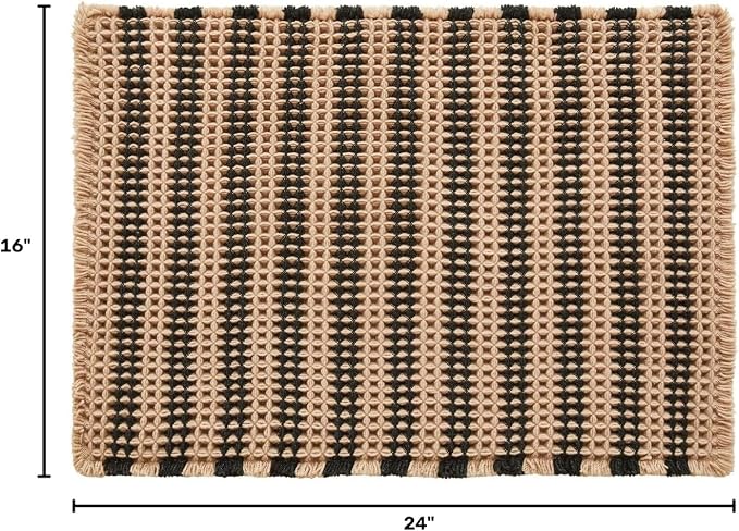 TYUU Waffle Bath Mat, Small Boho Bathroom Rugs Non Slip 24x16 Black & Khaki | Super Absorbent Quick Dry Bath Rug, Non-Slip Backing, Soft Waffle Washable Farmhouse Bathroom Mats, Tub, Shower & Home Decor