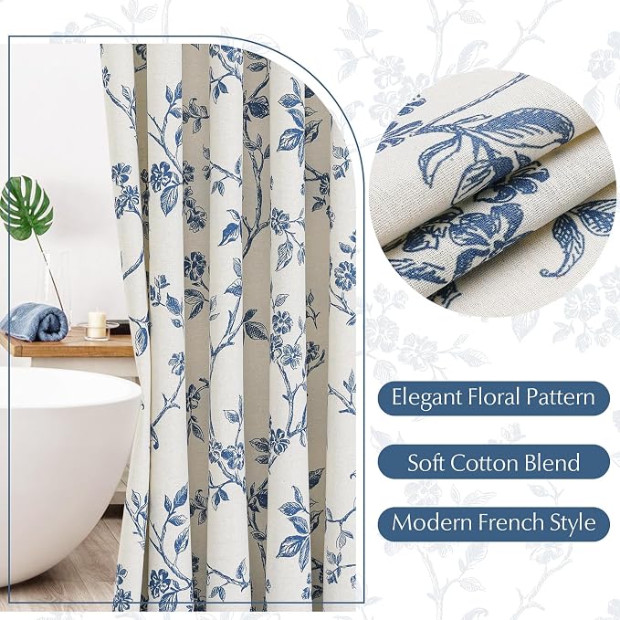 MitoVilla Extra Long Cotton Floral Shower Curtain for Bathroom,72 x 84 | Extra Long BoHo Cottagecore Spring Shower Curtains, Modern Farmhouse Country Plant Leaves Bathroom Décor, 72 x 84