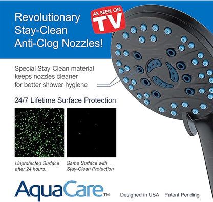 Hotel Spa AquaCare High Pressure 8-mode Handheld Shower Head, Anti-clog Nozzles - Built-in Power Wash to Clean Tub, Tile & Pets, Extra Long 6 ft. Stainless Steel Hose, Wall & Overhead Brackets | Stay Clean Nozzles, Dual Power Wash for Tub, Tile & Pets,...