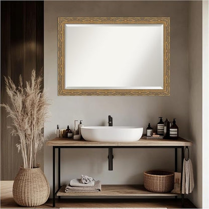 Amanti Art Gold Bathroom Mirror for Over Sink, 28x40 Filigree Gold Rectangle Vanity Mirror, Large Traditional Frame, Hangs Horizonally and Vertically, Bathroom Wall Decor, Beveled Edge