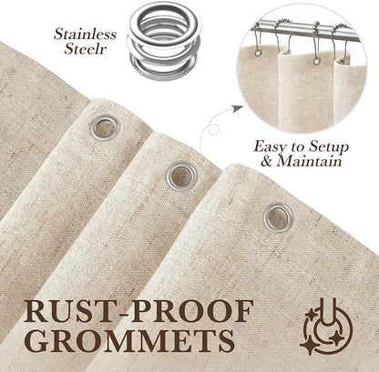 Seasonwood Beige Linen Shower Curtain Farmhouse Bathroom Decor 72x90 Inches | Boho Bathroom Decor,12 Sturdy Stainless Steel Sliding Hangers,Rustic Country Style,Linen Shower Curtains for Bathroom
