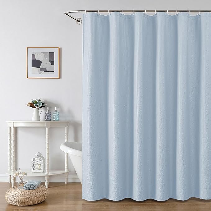 OWENIE Glacier Blue Shower Curtain for Bathroom 78 Inches Long, 3D Embossed Textured Fabric Farmhouse Shower Curtain Soft Cloth, Water Repellent, Machine Washable, Hotel Style, 72" W x 78" L