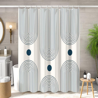 Mid Century Modern Shower Curtain Abstract Minimalist Arch Sun Lines Geometric Aesthetic Bath Curtain Boho Bathtub Decorations Waterproof Fabric Bathroom Curtains with Hooks 72x72 inch