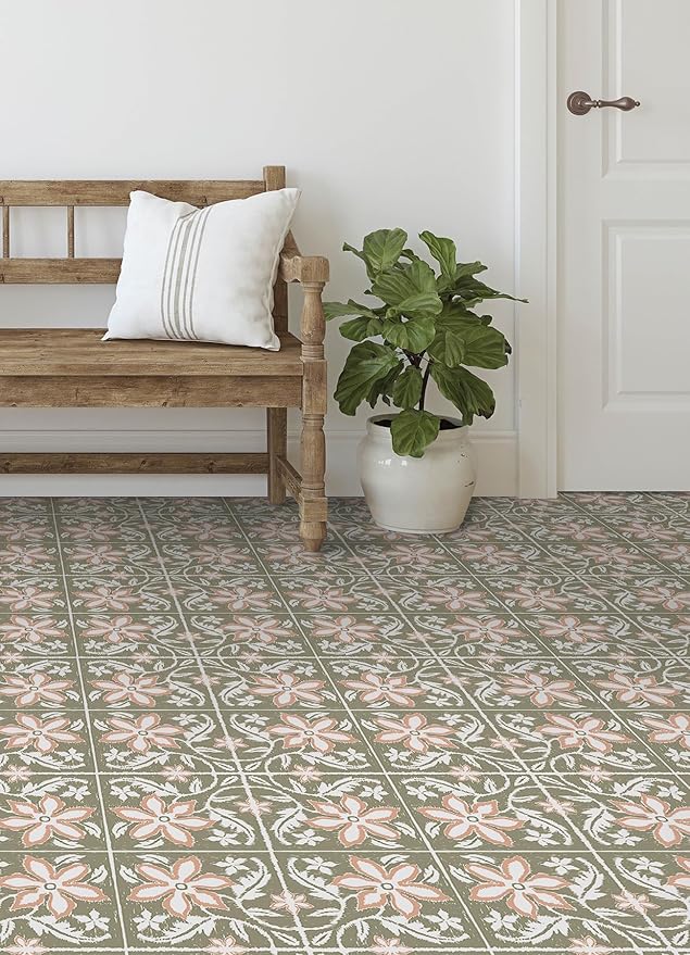 FloorPops Lillium Green Peel and Stick Floor Tiles, FP6303