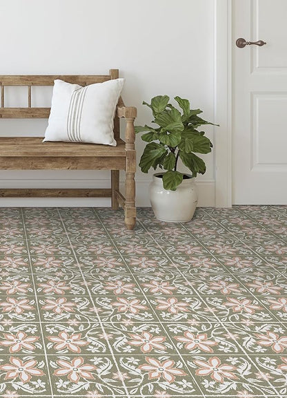 FloorPops Lillium Green Peel and Stick Floor Tiles, FP6303