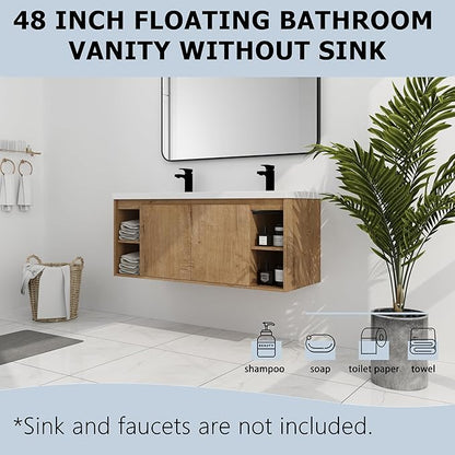 48 Inch Bathroom Vanity Without Sink Top,48" Floating Bathroom Vanity No Sink Top,Modern Floating Vanity Cabinet for Bathroom,Wall Mounted Plywood Vanity Cabinet,Brown