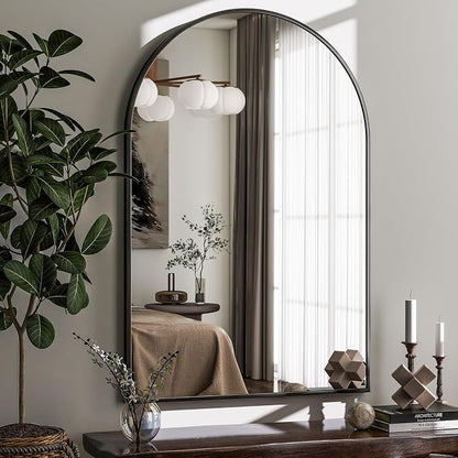 HARRITPURE 20"x30" Arched Bathroom Mirror Wall Mounted Black Arch Mirror | Aluminum Alloy Frame Modern Mirror for Living Room, Bedroom and Entryway