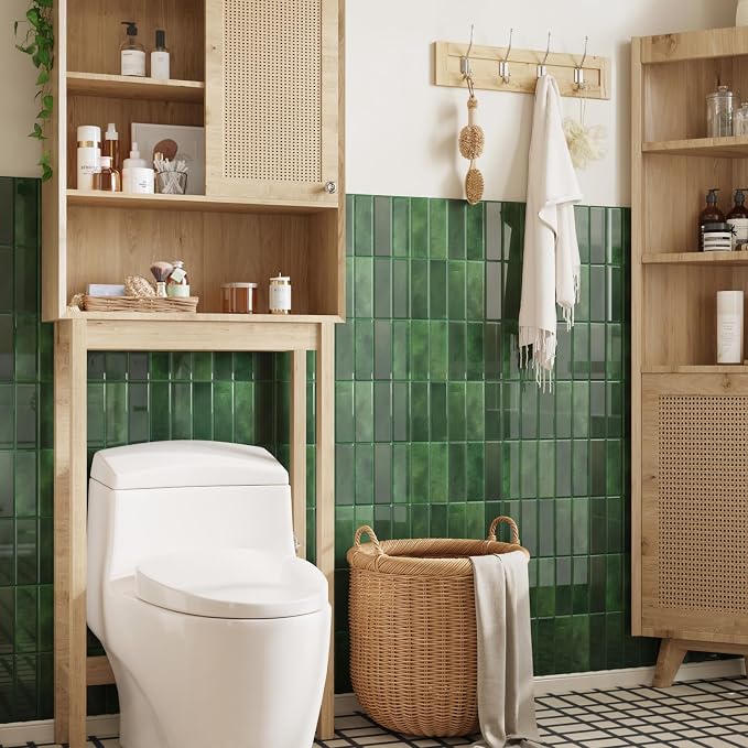 CRE8TIVE 4 Sheets Green Straight Linear Peel and Stick Backsplash Stick on Tiles for Kitchen Bathroom Green Wall Tile Stickers Waterproof 12"x12" Renter Friendly Self Adhesive Kitchen Backsplash Tiles
