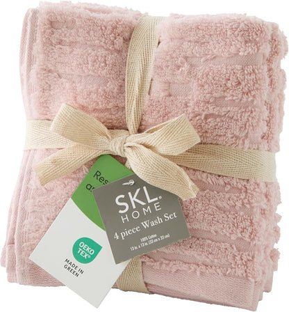 SKL Home CloudSoft Washcloth Set, 4-Piece, 100% Cotton Luxury, Blush Pink | Premium spa-level quality. 520 GSM weight. Ultra plush & absorbent.