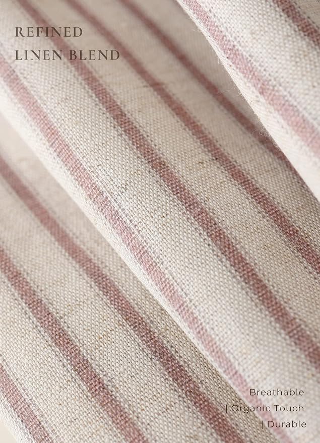 Farmhouse Striped Shower Curtain - Extra Long 72x84 Inches, Linen Blend Fabric, Breathable & Machine Washable, Rustic Rust for Bathroom Decor (Hooks/Liner Not Included)
