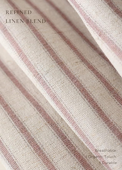Farmhouse Striped Shower Curtain - 72x72 Inches, Linen Blend Fabric, Breathable & Machine Washable, Rustic Rust for Bathroom Decor (Hooks/Liner Not Included)