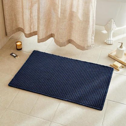 TYUU Waffle Bath Mat, Boho Bathroom Rugs Non Slip, 36x24 Navy Blue | Super Absorbent Quick Dry Bath Rug, Non-Slip Backing, Soft Waffle Washable Farmhouse Bathroom Mats, Tub, Shower & Home Decor