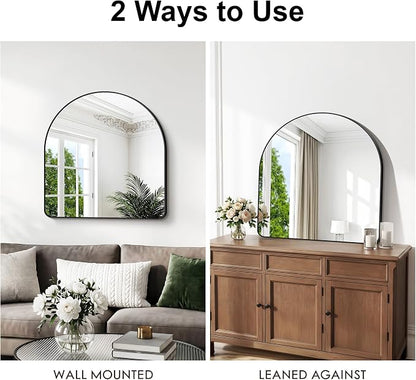 BONEWEI Arched Wall Mirror,36x36 inch Black Arched Mirror Bathroom,Large Vanity Mirror for Over Sink Metal Frame,Tempered Glass Arch Mirrors for Bedroom,Entryway,Living Room,Home Decor Shatter-Proof